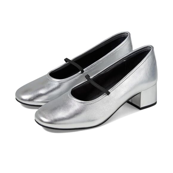Seychelles Silver Metallic Leather Round Toe Mary Jane Block Heel Pump (NWOT) - Picture 1 of 5